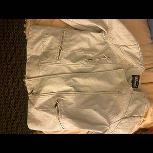 Worn a couple times, a Leather Beige Jacket.